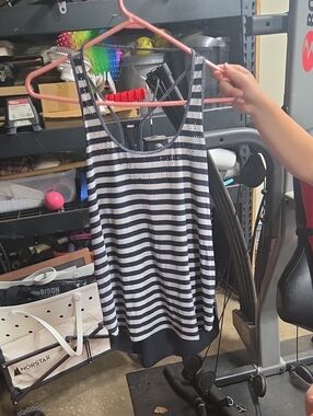 lululemon athletica Black and White Striped Scoop Tank